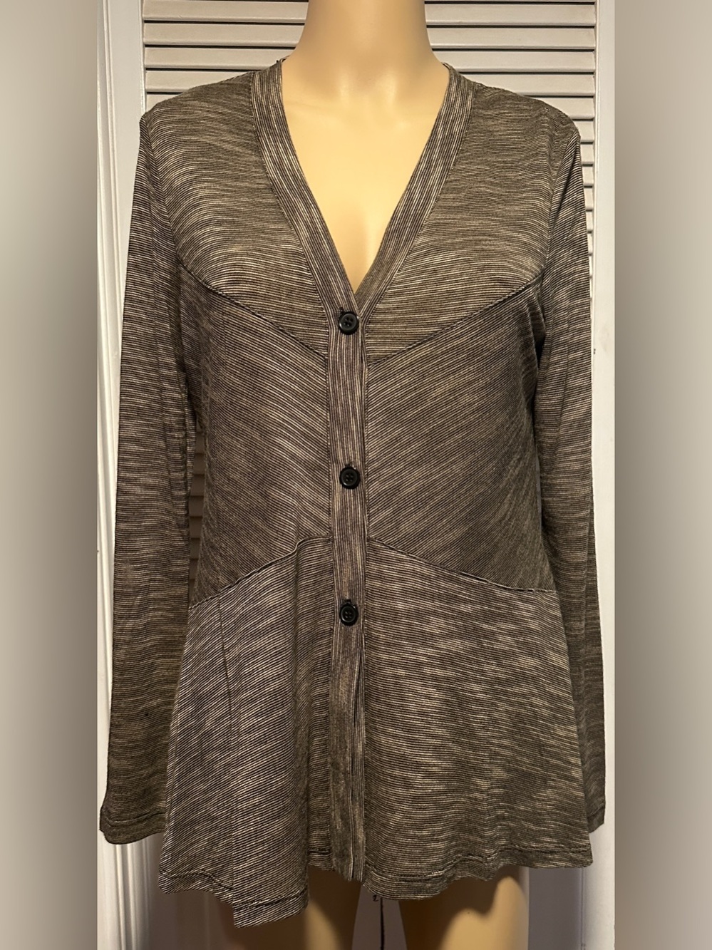 NWT Cable & Gauge Black Hazel Knit Full Button Striped Blouse M